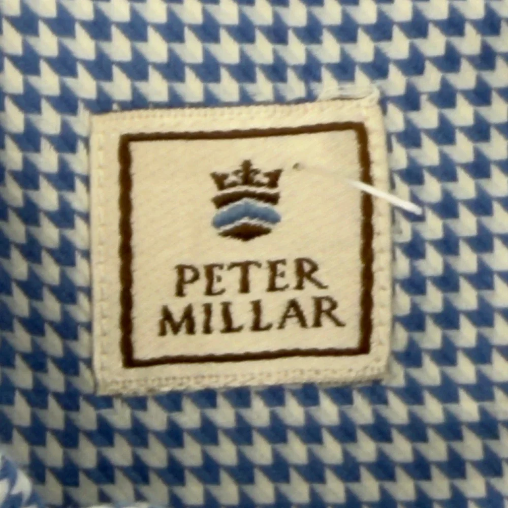 Peter‎ Millar Mens XL Golf Shirt Short Sleeve Blue Gingham Pocket Patch